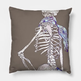 Skeleton in a Blue Scarf Vintage Look Pillow