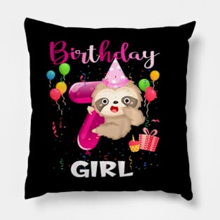 Kids Girl 7Th Birthday Sloth 7 Year Old B Day Party Kids Pillow