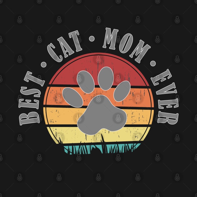 Best Cat Mom Ever Retro Sunset Vector Graphics by RamoryPrintArt