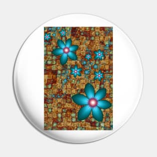 Turquoise Fractal Flowers Pin