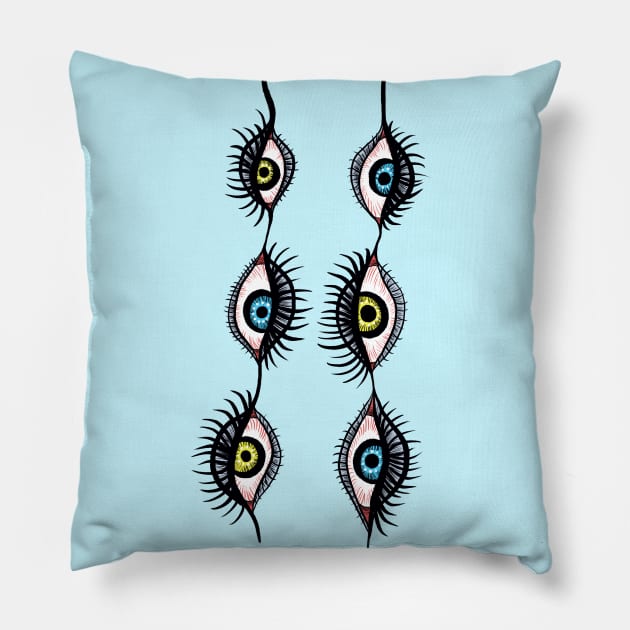 Creepy Weird Eye Garlands Surreal Art Pillow by Boriana Giormova