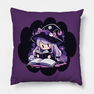 Baby Witch Scorpio Zodiac Sign Reading Spell Book Chibi Style Pillow