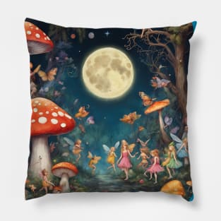 Fairies on a Full Moon Night in the Forest Pillow