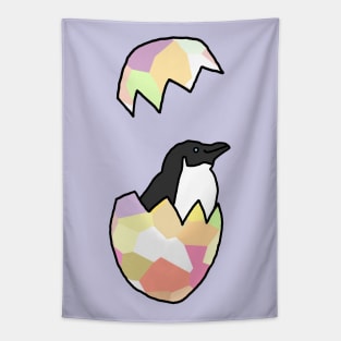 Little Penguin Popping out of her Funny Easter Egg Tapestry