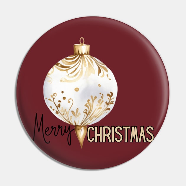 Gold and Ivory Christmas Ornament with Merry Christmas Pin by mw1designsart