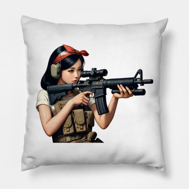 Tactical Girl Pillow by Rawlifegraphic