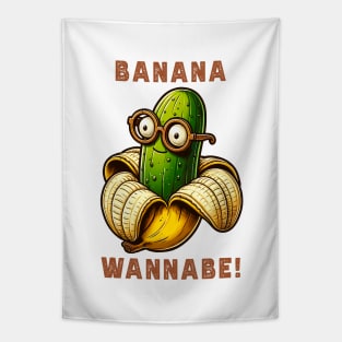 Hilarious Veggie Swap Tee: Cucumber in Banana Costume Tapestry