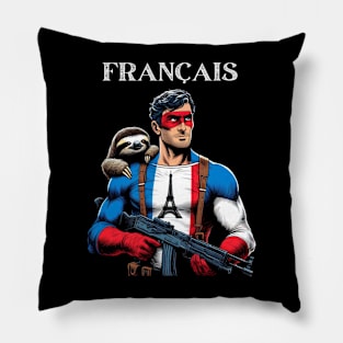 Francais: 80's Gritty Comic Book Hero with Sloth Pillow