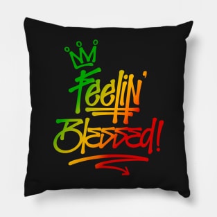 Feelin&#39; Blessed Graffiti Tag Style Rasta Colors Reggae Pillow