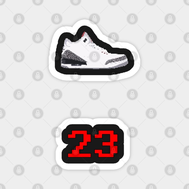 23 AIR JORDAN III RETRO PIXELATED ART SHOE COLLECTION Magnet by Buff Geeks Art