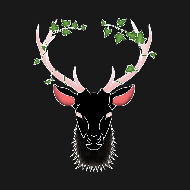 Black Deer in vines by CreatureM