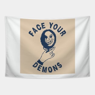 Face Your Demons - Cool 1 bit Pixel art Tapestry