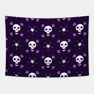 Skulls with hearts and stars Tapestry