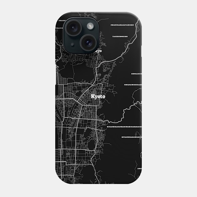 4K Kyoto Japan Map | HD Kyoto Japan Map | Black And White Map Of Kyoto Japan Phone Case by benayache