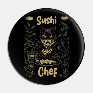 Sushi Cat Chef Retro Japanese-Inspired Feline Culinary Pin