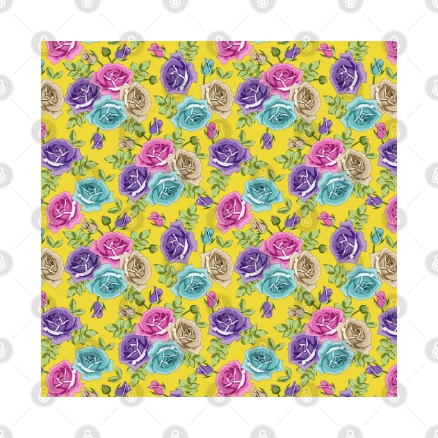 Botanical Roses Seamless Pattern On Yellow Background by Designoholic