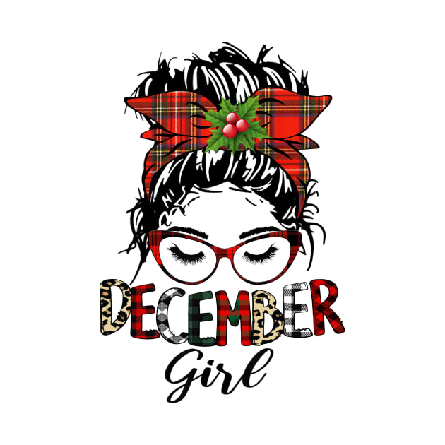 Discover Messy Bun December Girl Christmas December Birthday T-Shirt