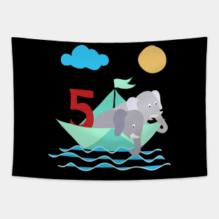 Elephants In Paper Boat Sea 5 Years Birthday Tapestry