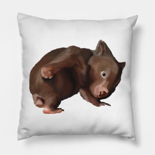 Baby Wombat illustration, joey wombat art, realistic australian wombat artwork. Australian theme decor Pillow