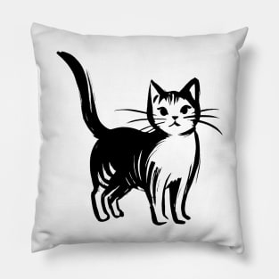 Stick figure cat in black ink Pillow