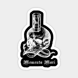 Memento Mori - Skull and Hourglass memento mori White on Black Magnet