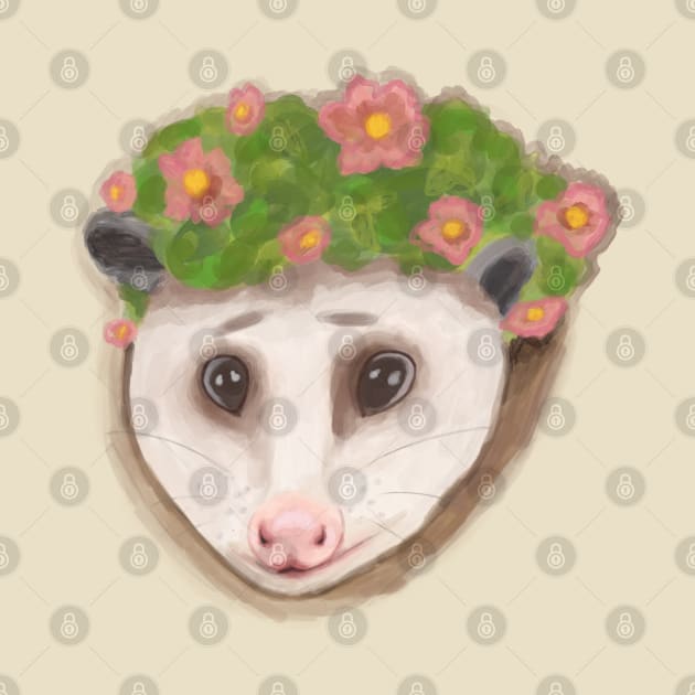 Cottage core opossum with flower crown by Bingust