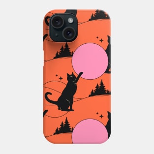 Cool Sun Black Cat Pattern in orange Phone Case