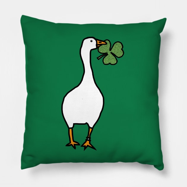 White Goose Steals Shamrock Pillow by ellenhenryart