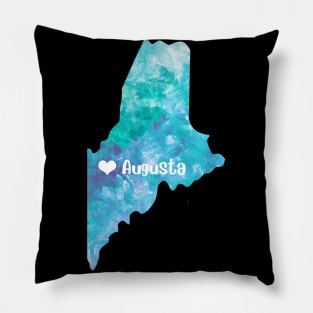 maine augusta map watercolor usa blue Pillow