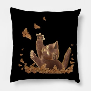 Cat Hunting Night Butterflies Pillow