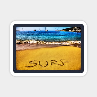 Surf Written In The Sand On The Beach Magnet