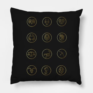 Zodiac Art Set Gold Pillow