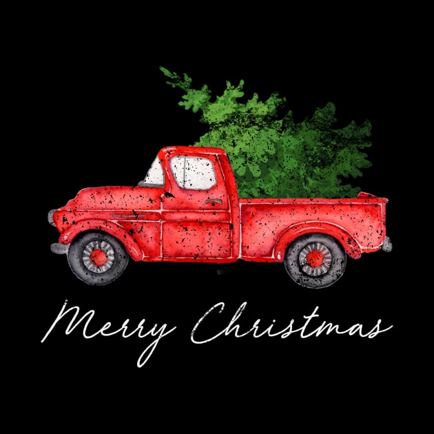 Merry Christmas Retro Vintage Red Truck by Soema