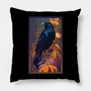 Crow Vibrant Tropical Flower Tall Digital Oil Painting Portrait 3 Pillow