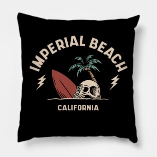 Vintage Surfing Imperial Beach California // Retro Surf Skull Pillow