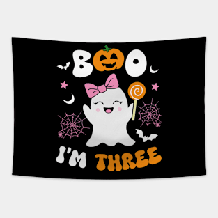 Boo I'm Two Ghost Three 3rd Birthday Groovy Halloween Girls Tapestry