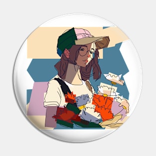 Girl with flowers Pin