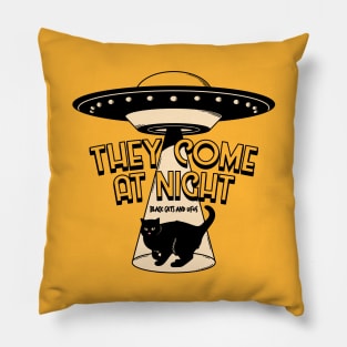 Aliens and Black Cat in yellow Pillow