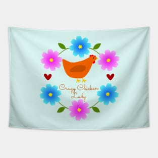 Crazy Chicken Lady with Hen and Floral Daisy Wreath Tapestry