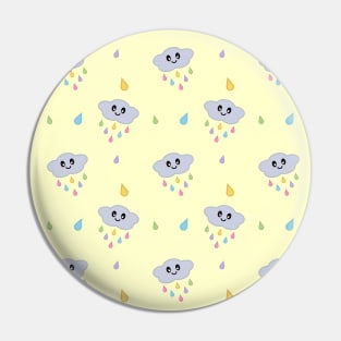 Kawaii Cute Raining Rainbow Clouds Pattern in Yellow Pin