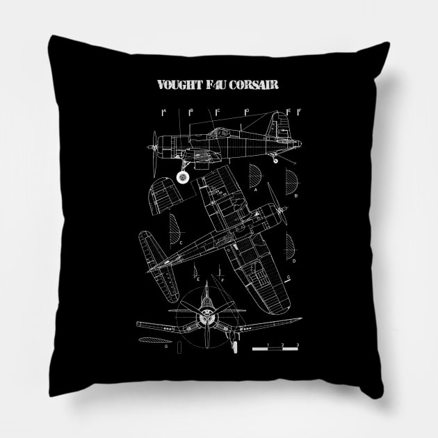 F4U Corsair | World War 2 Plane Blueprint Pillow by Distant War