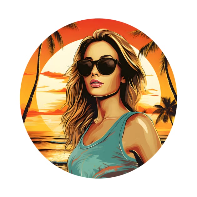 Summer Surfer Girl Sunset by BarnesPrintHub