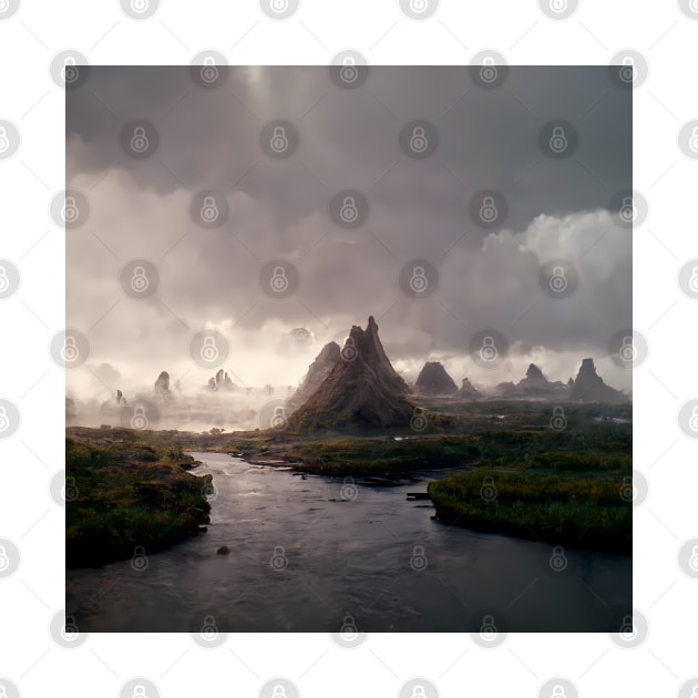 Death Stranding Swamp Landscape with Mountains by endage