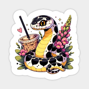 Cute Chibi Coffee Snake with Flowers Magnet