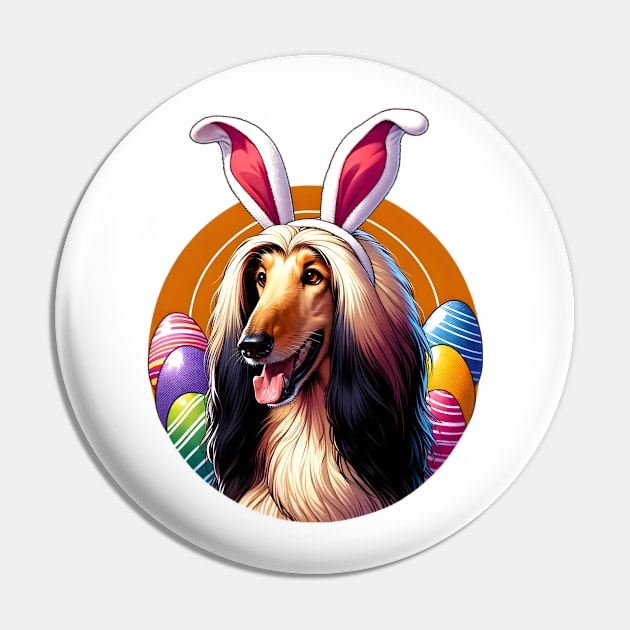 Afghan Hound in Bunny Ears Celebrates Easter Joy Pin by ArtRUs