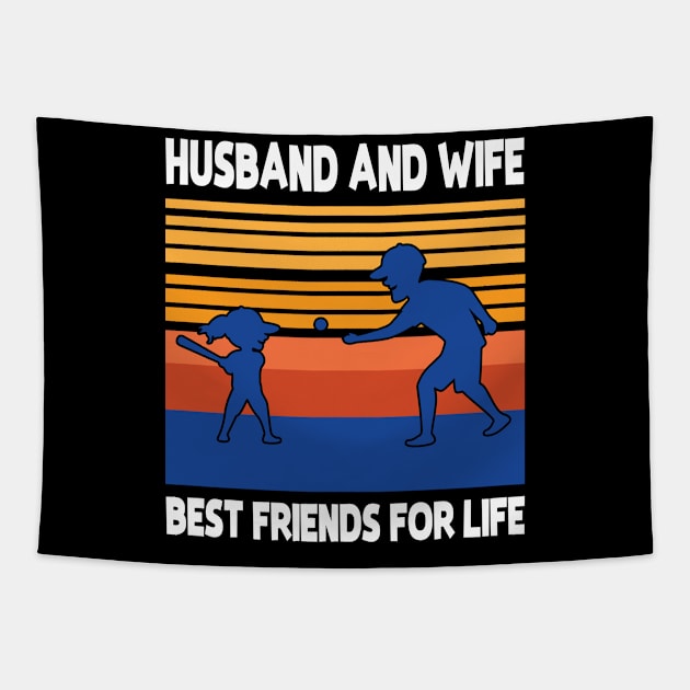 Husband Wife Playing Baseball Together Best Friends For Life Happy Father Mother Day Tapestry by joandraelliot