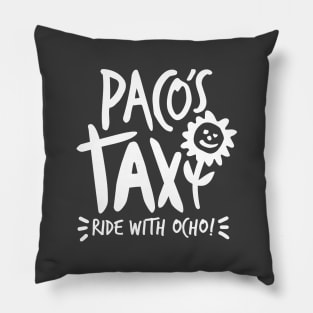 Paco's Taxi (White on Asphalt) Pillow