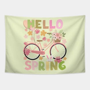 Hello Spring Pink Bicycle Tapestry