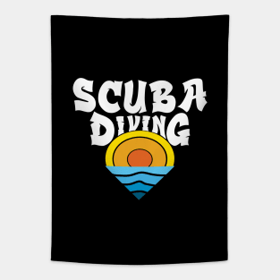 Vintage Sunset Scuba Diving Tapestry