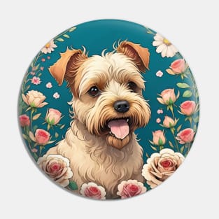 Little Terrier With Spring Roses Pin
